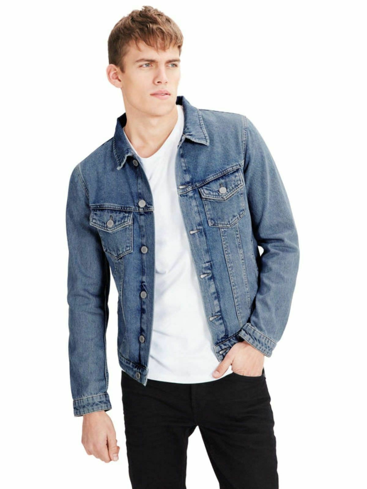 Mens Denim Jacket Jack & Jones Distressed Classic Western