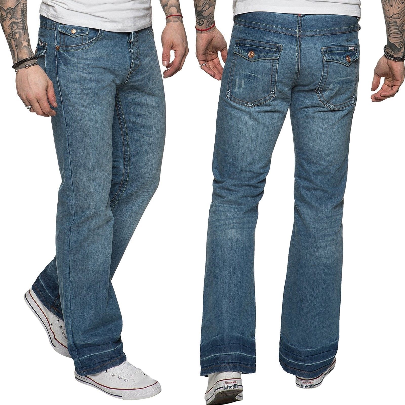 Men's Bootcut Jeans Wide Leg Black Denim Pants Work Casual APT Trousers ...