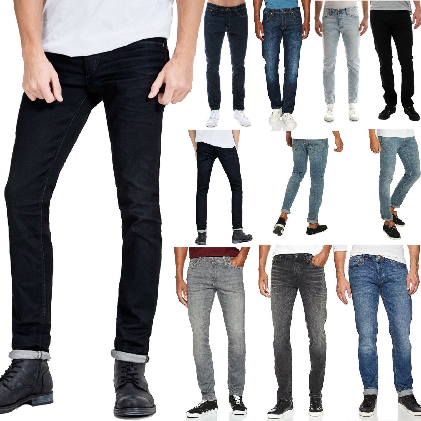 Jack & Jones Mens Slim Fit  Jeans Glenn Felix Stretch Grey Denim For Men
