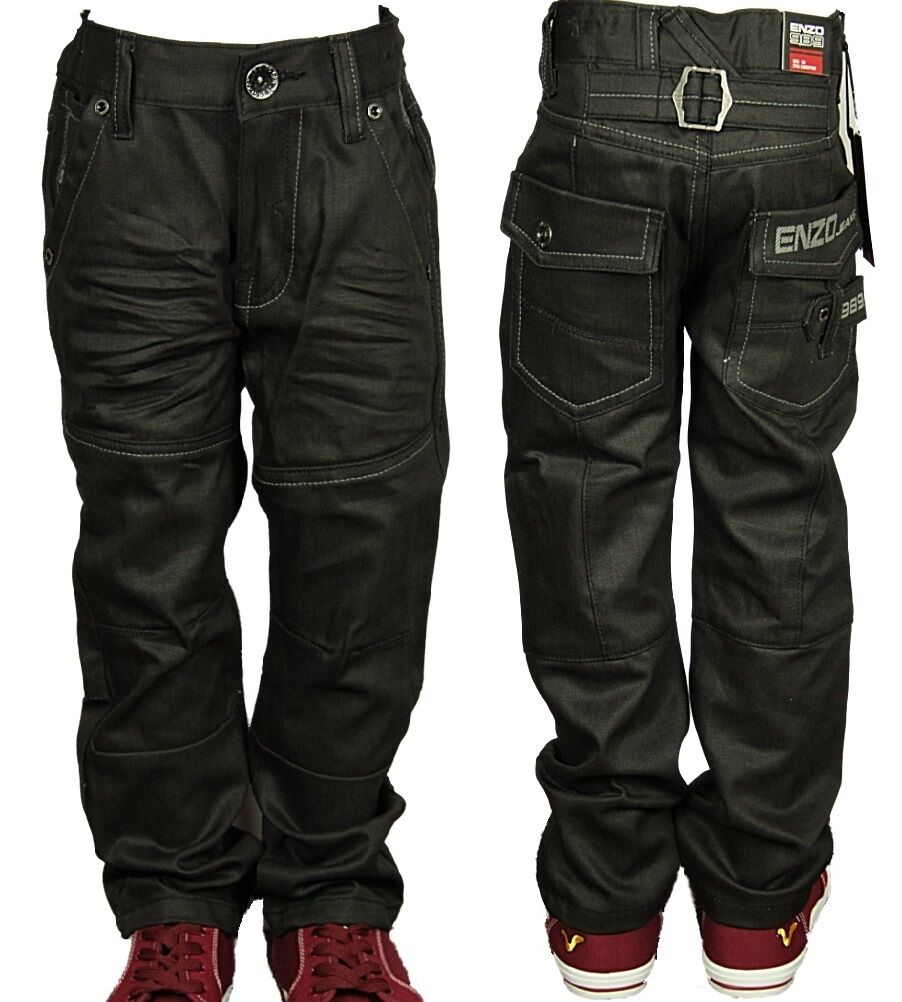Boy's Babies Jeans Branded ENZO Designer Cuffed Straight Leg Black