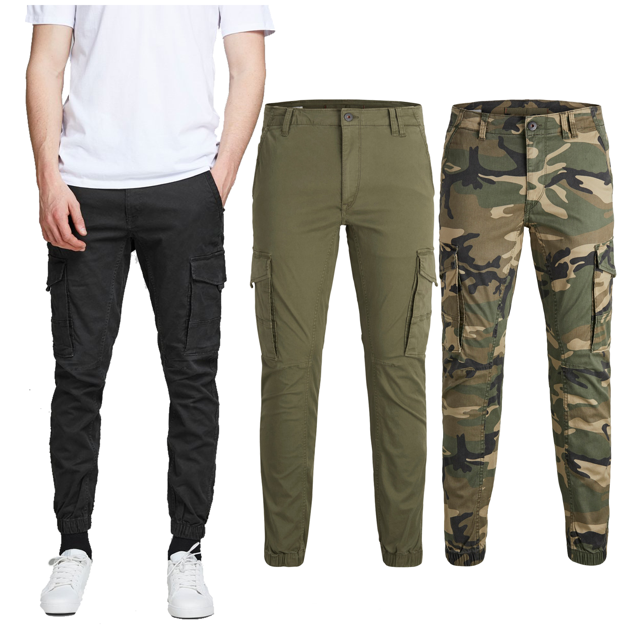 Jack & Jones Mens Cargo Tapered Trousers Loose Fit Combat Camouflage ...