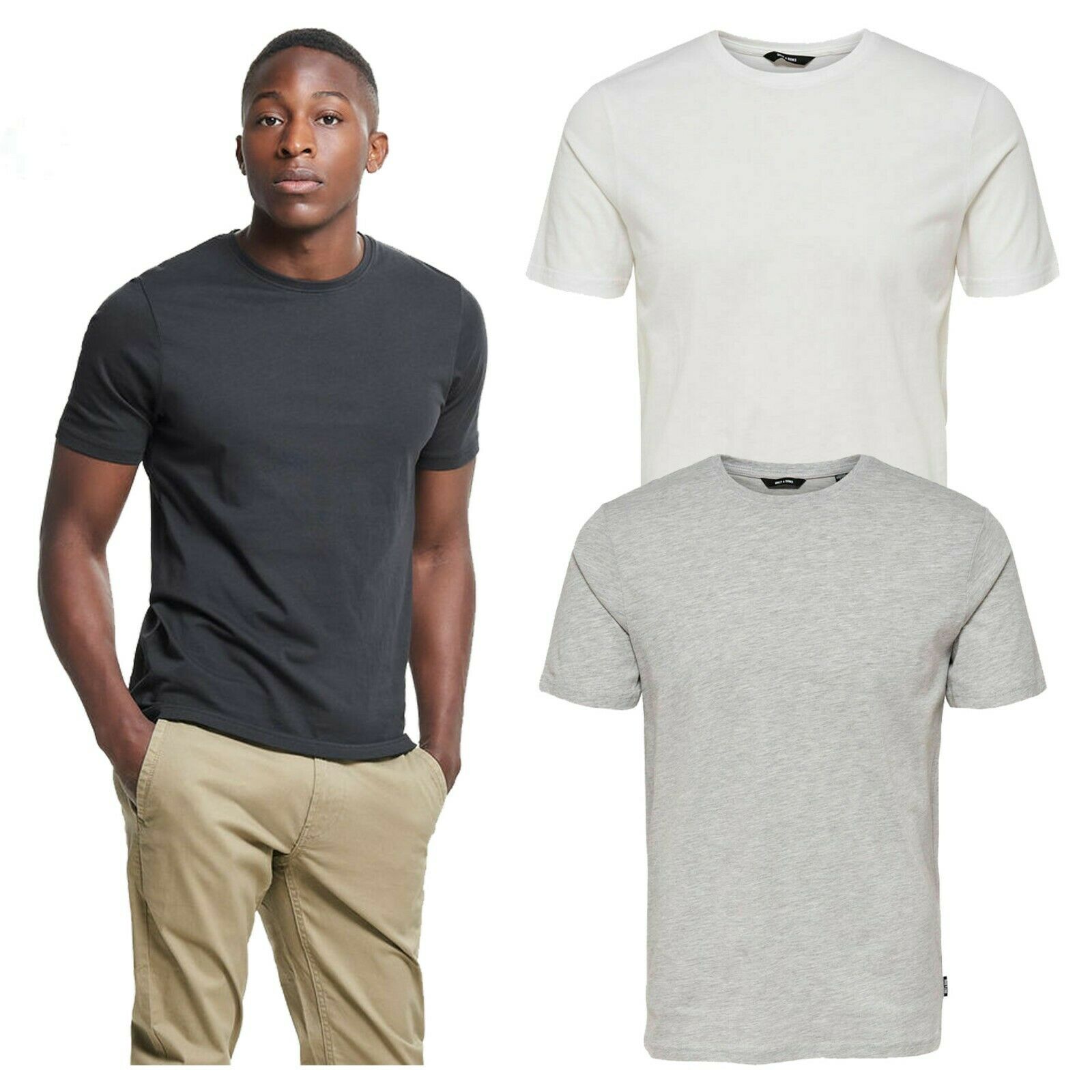 Only \u0026 Sons Men's Plain T-Shirts Crew Neck Short Sleeved Soft Cotton Casual  Tee | eBay