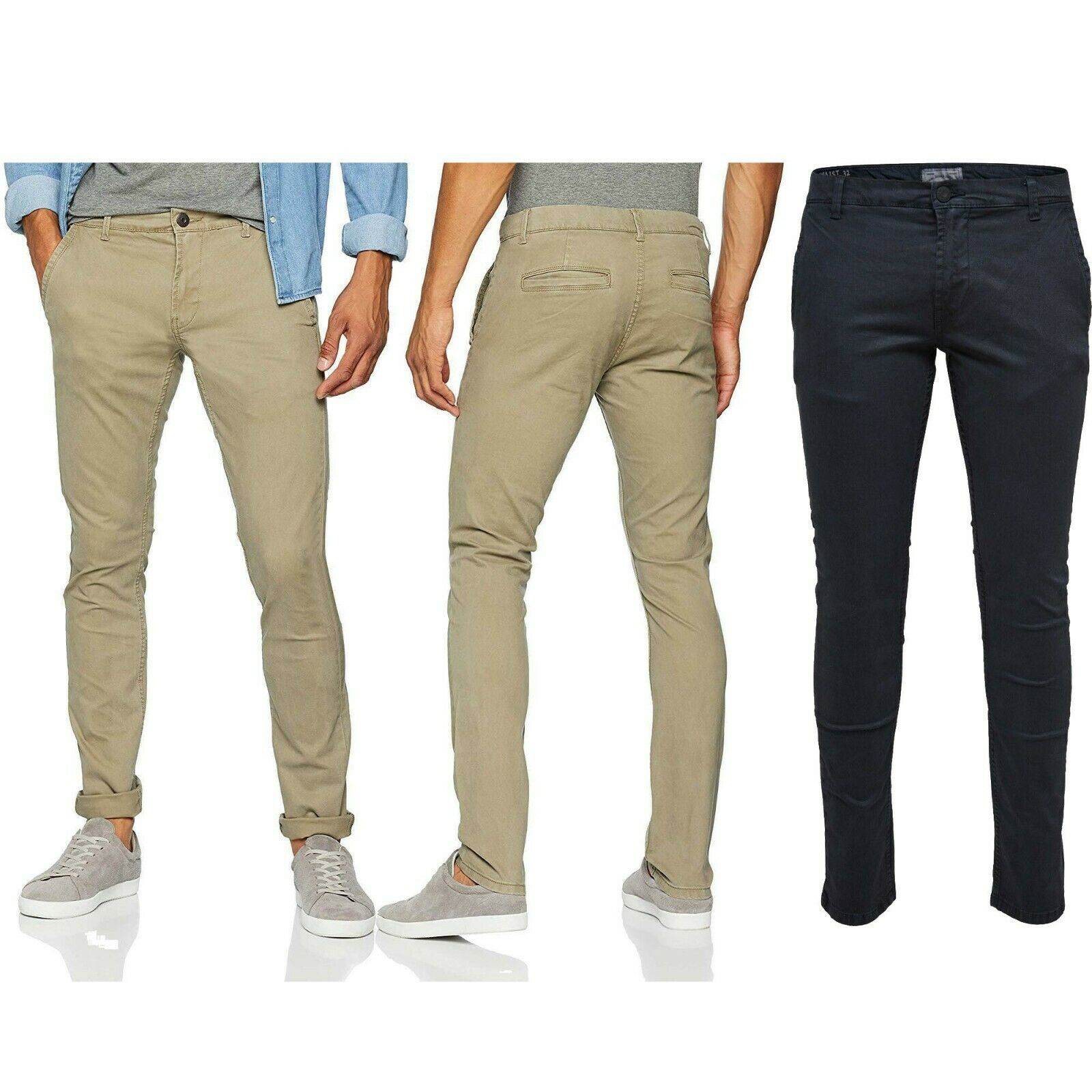 Only & Sons Mens Chino Trousers Regular Fit Cotton Stretch Jeans Casual ...