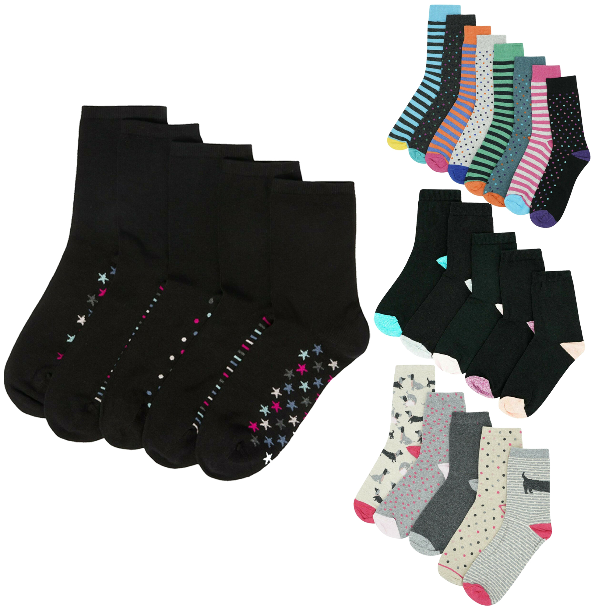 M & S Women's Socks Pack of 5 Ladies Cotton Rich Multipack Soft Combo ...