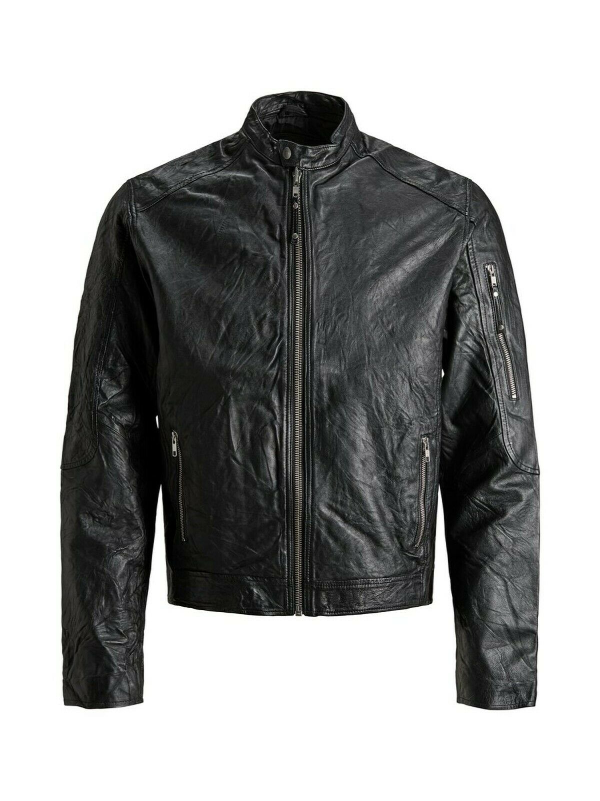 Mens Jack And Jones Leather Soft Biker Jackets Black Designer Zip Up Coats Ebay 
