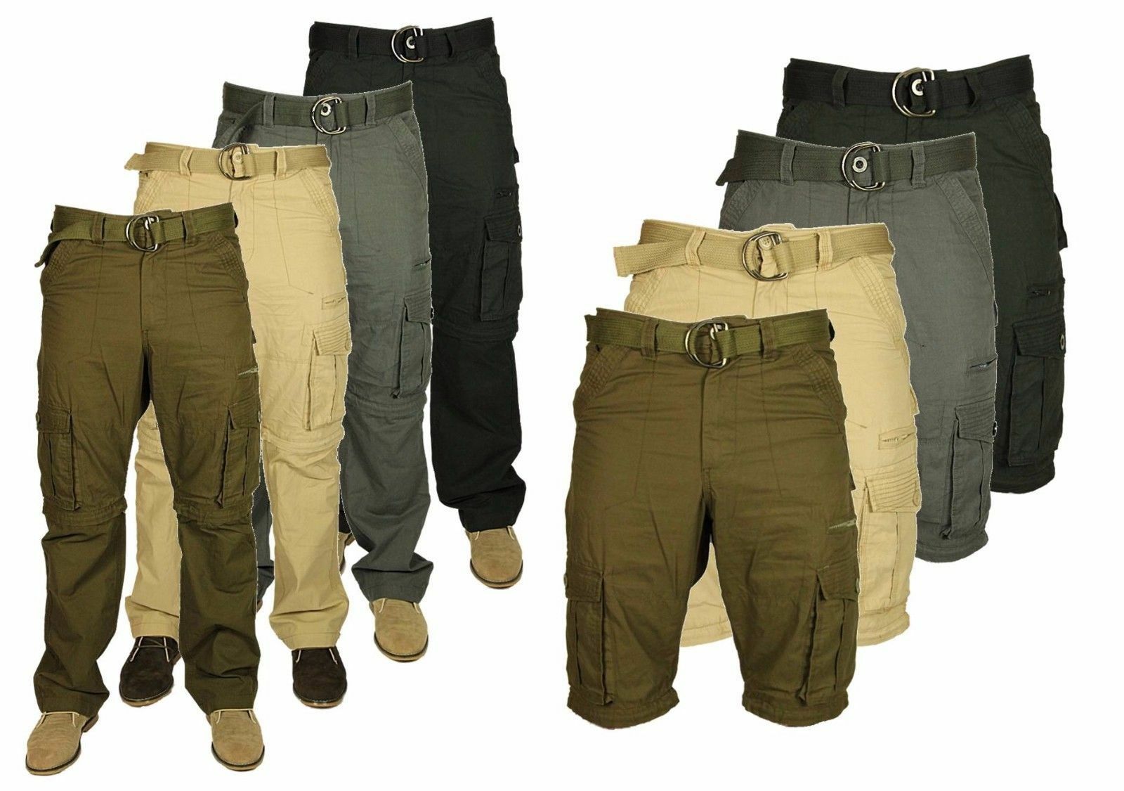 New Mens Trousers Shorts 2 In 1 Casual Cargo Combat Pants Walking Big King Sizes