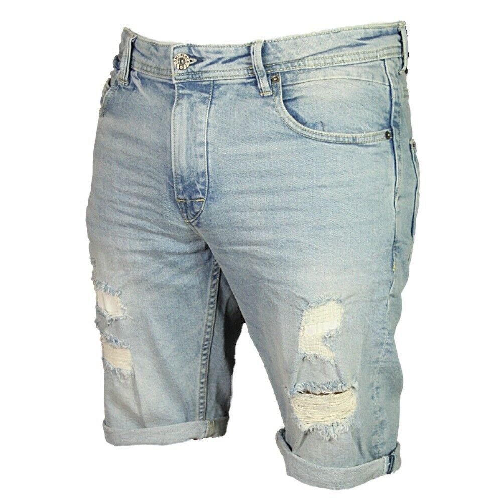 DML Mens Denim Shorts Roll Up Hem Ripped Distressed Summer Jeans Half ...