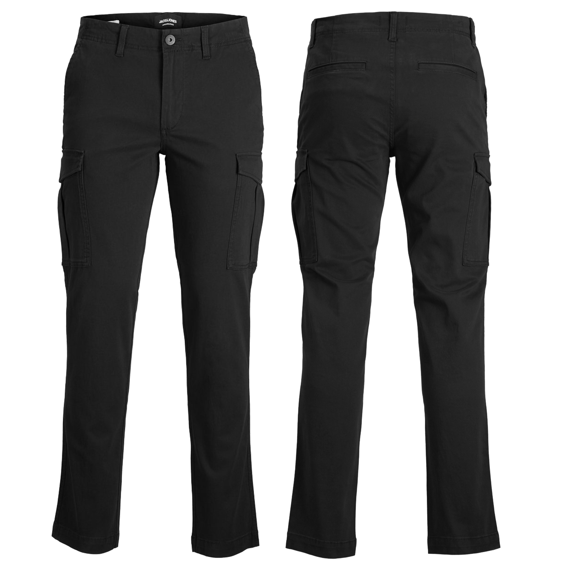 Mens Cargo Trousers Jack & Jones Regular Fit Jeans Casual Black Cotton ...