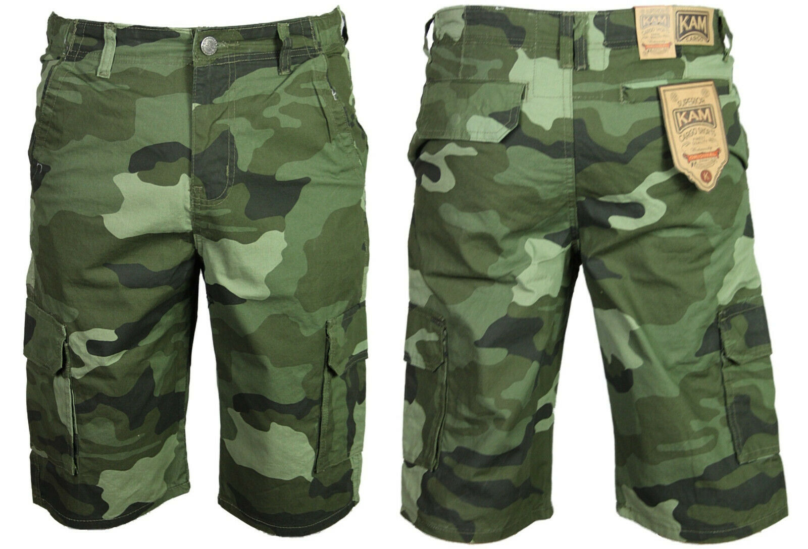 New Mens Kam Cargo Camo Shorts Dark Green Camouflage Regular Big Plus Size Waist Ebay