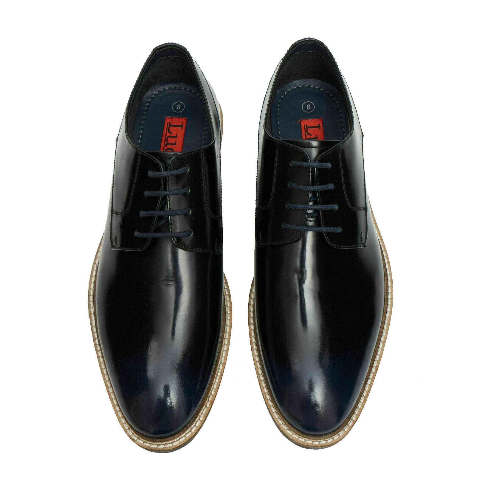 Lucini Mens Leather Lace Up Shoes Smart Office Casual Bordo Blue Colour ...