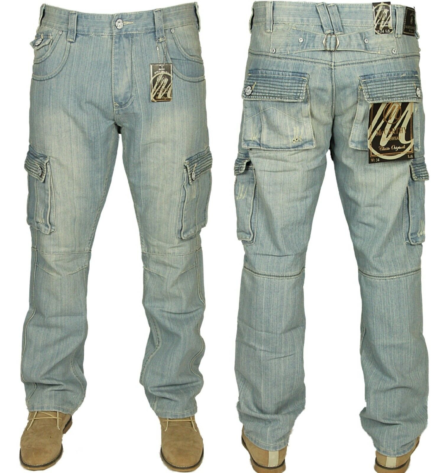 Mens New King Size Cargo Combat Denim Jeans Black Blue Pants Sizes 30 - 60 | eBay
