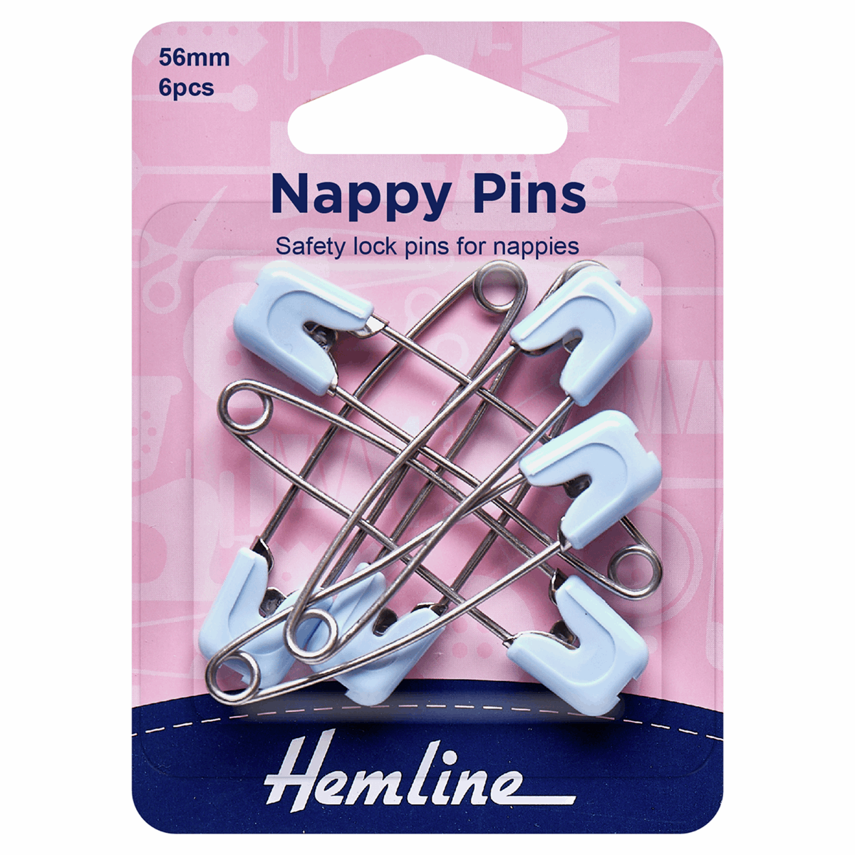 Hemline Nappy Pins 5.5cm Pack of 6 Push in Safety Cap Blue eBay
