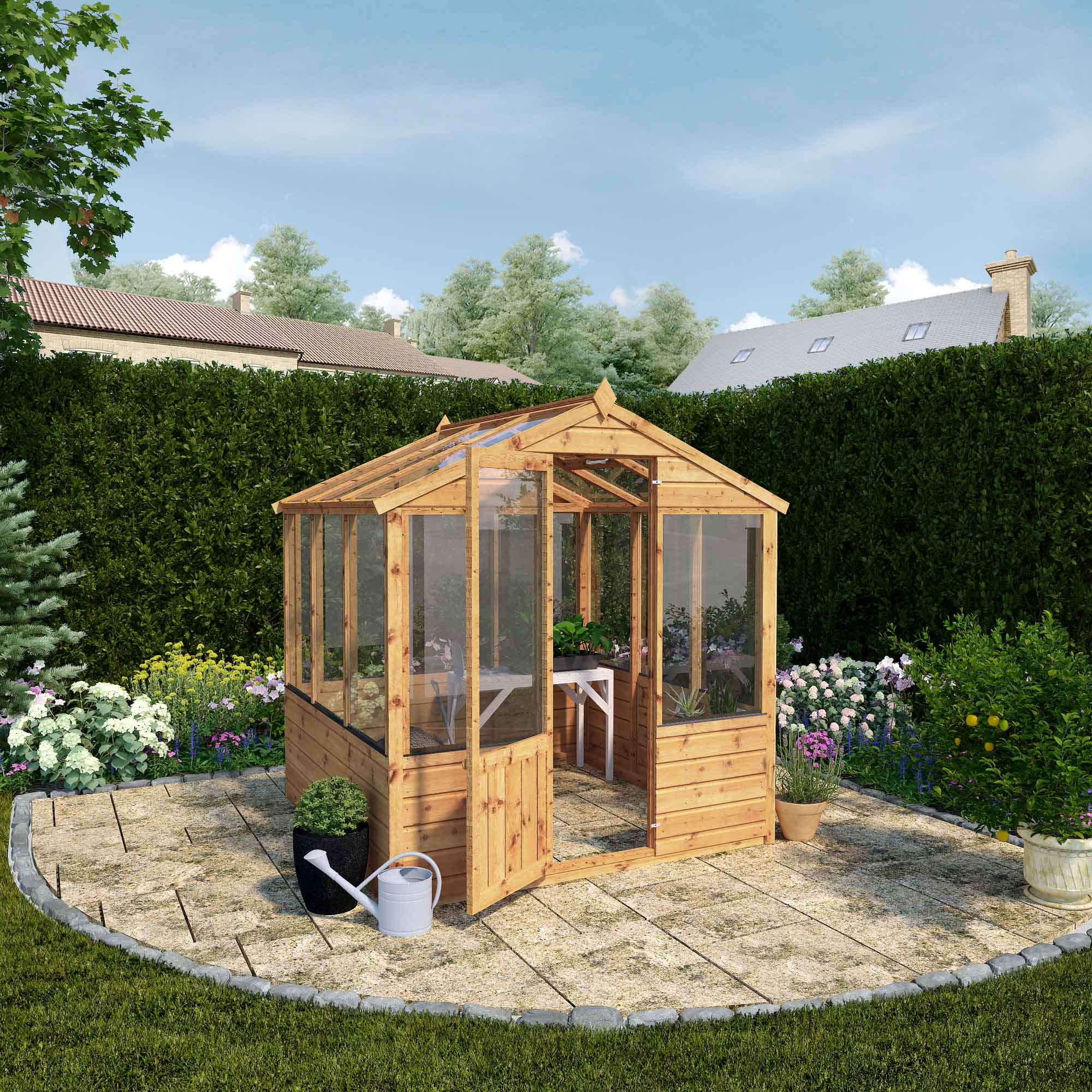 Wooden Greenhouse 6x6 Outdoor Garden Building Potting Shed Apex Roof ...