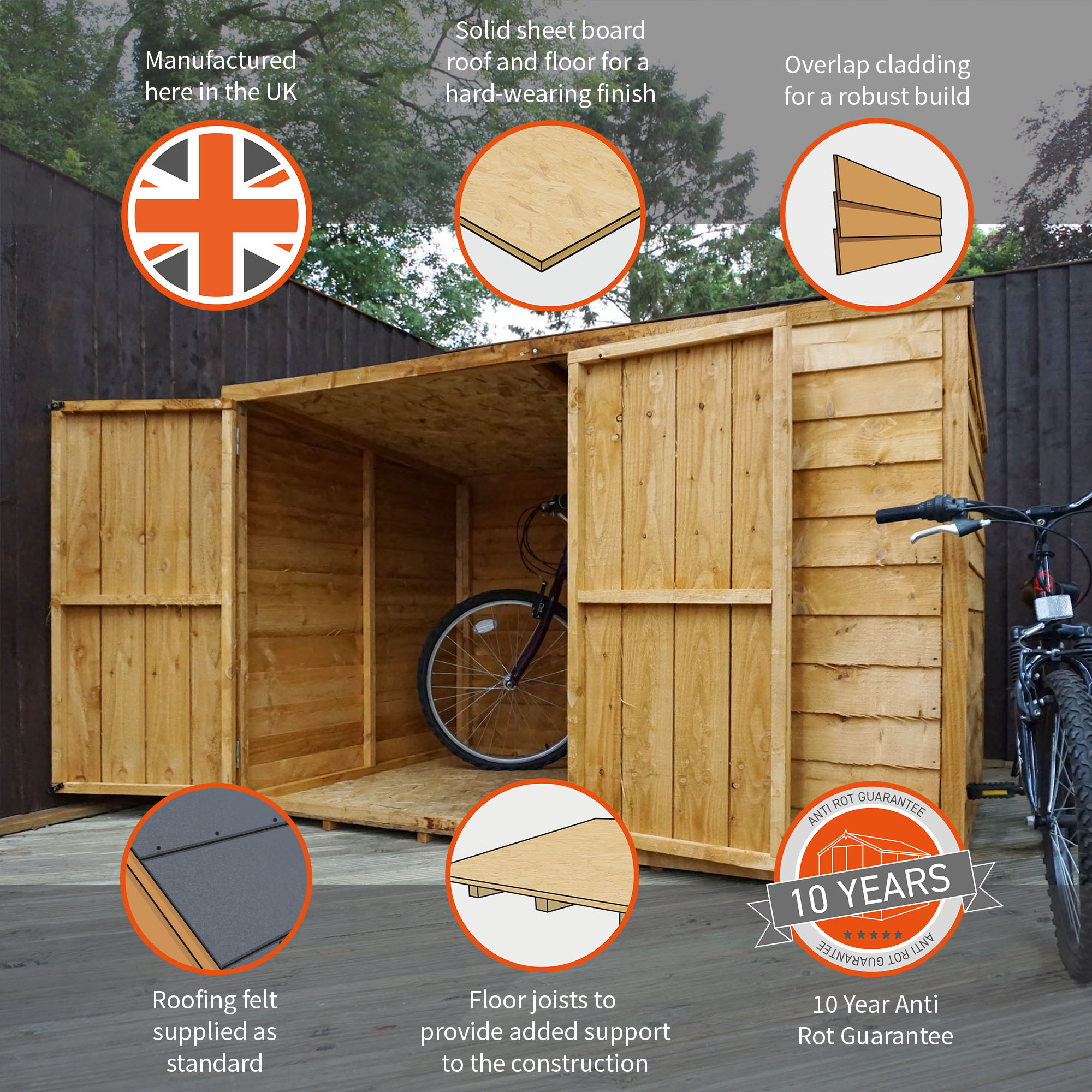 Wooden Bike Shed 4x6 Overlap Garden Storage Windowless Double Door Pent 4ft 6ft eBay