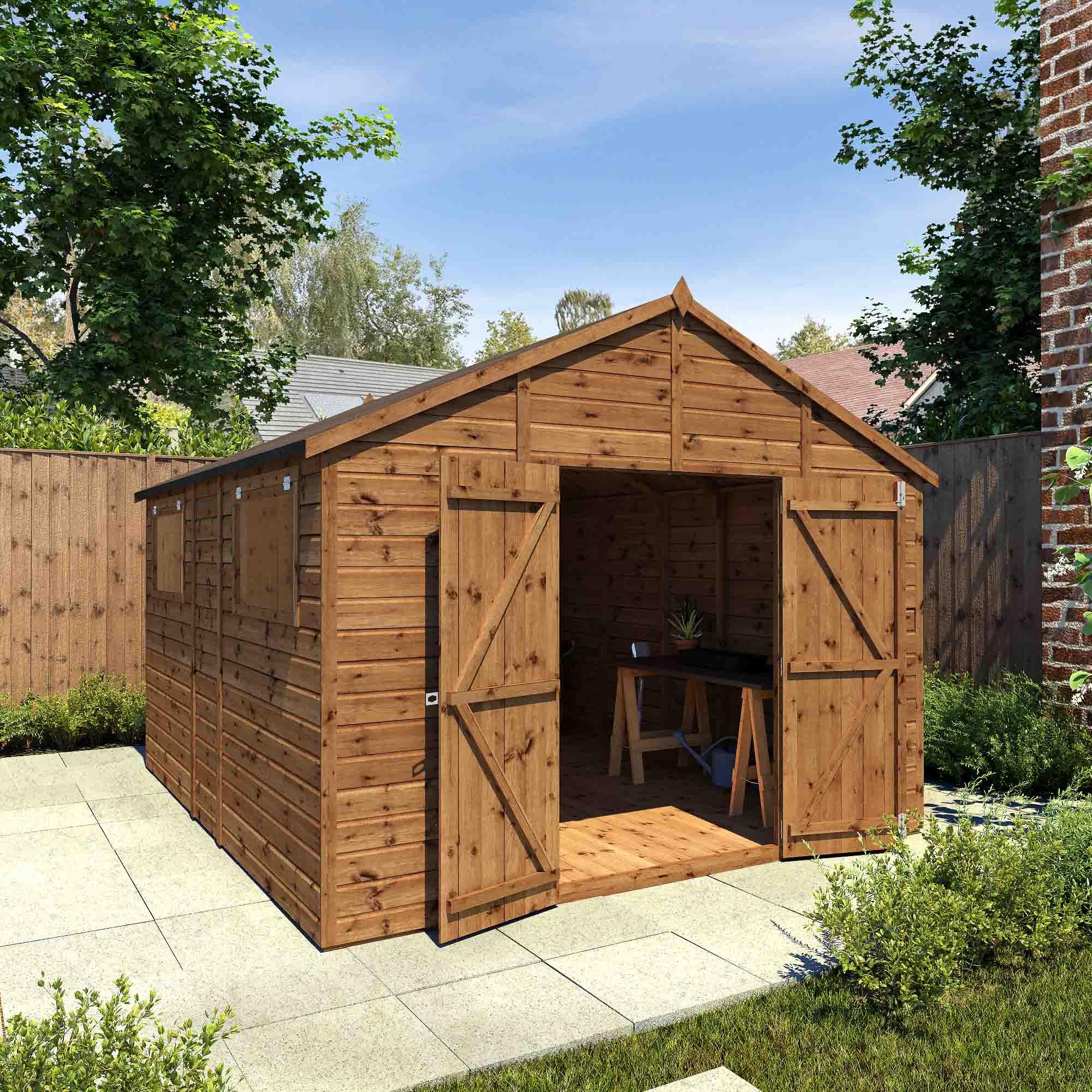 Wooden Workshop Shed 12x10 Modular Outdoor Garden Storage Apex Roof ...