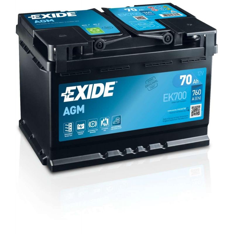 Exide EK700 AGM Sealed Gel Car Battery 12V 70Ah Type 096 760CCA OEM
