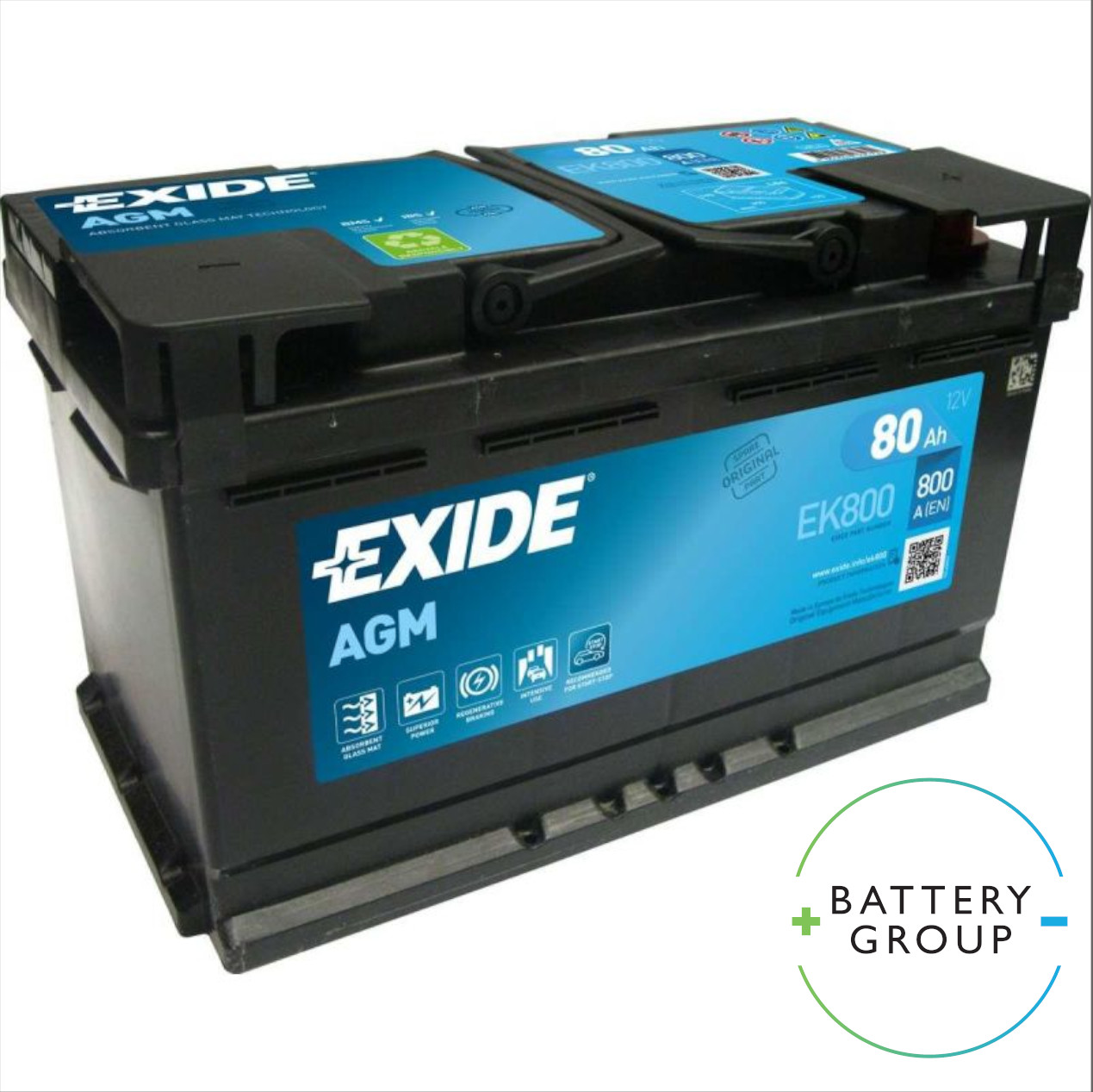 EK800 (115AGM) EXIDE EK800 Start-Stop Batería de arranque 12V 80Ah 800A B13 Batería  AGM