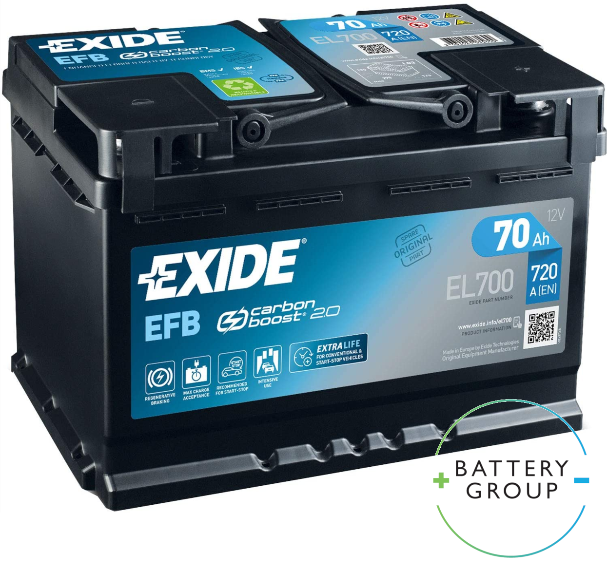 EXIDE EL700 096 EFB Stop / Start Car Battery 12V 70AH 720CCA + Clamp Grease