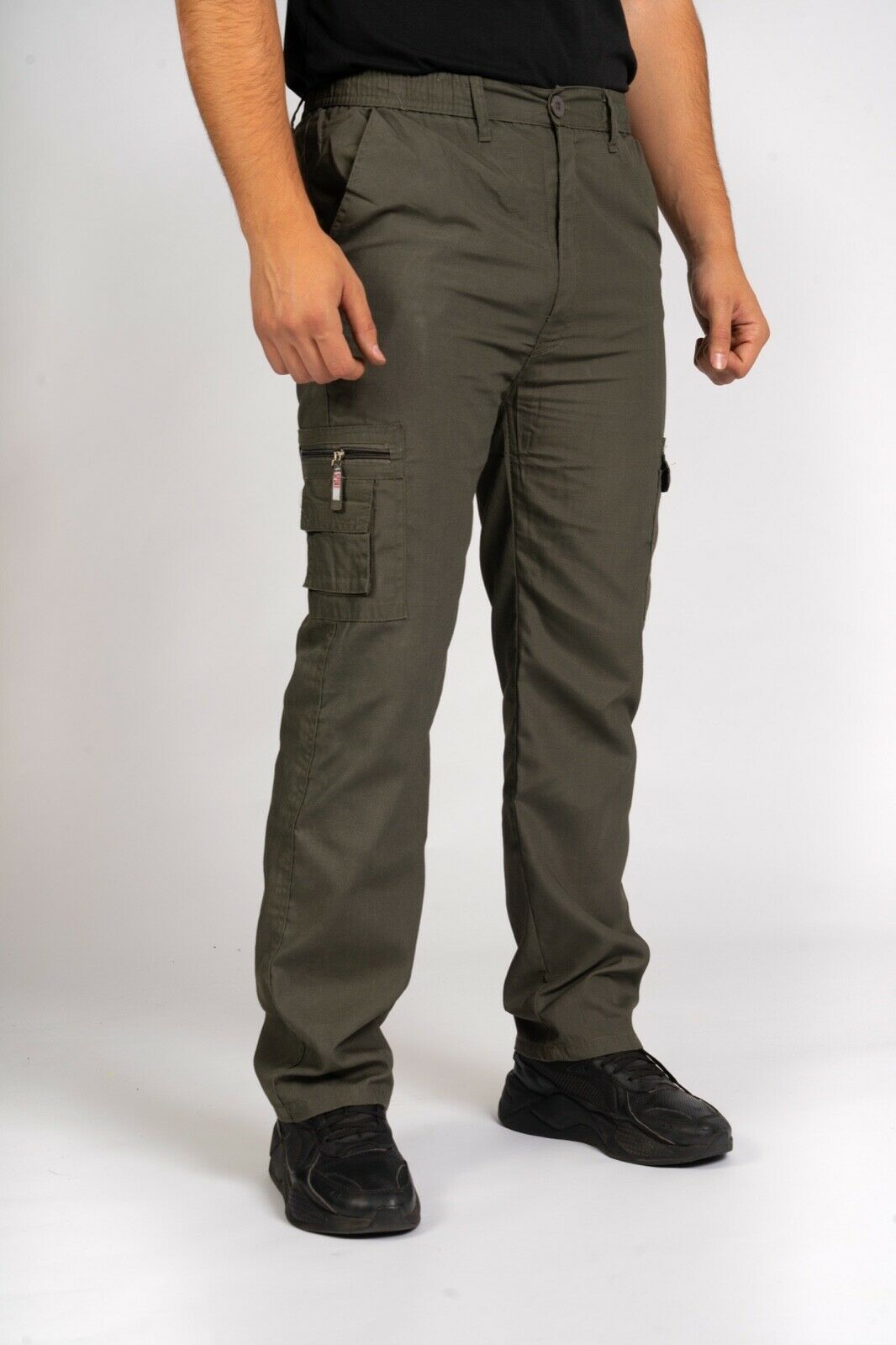 Mens Cargo Trousers Lightweight Elasticated Combat Work Bottoms Pants M ...