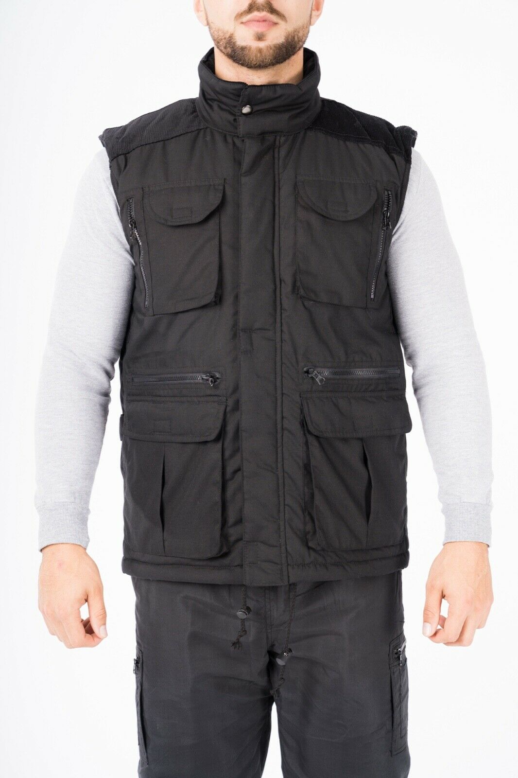 Mens Gilet Body Warmer Multi Pocket Heavy Padded Lined Fleece