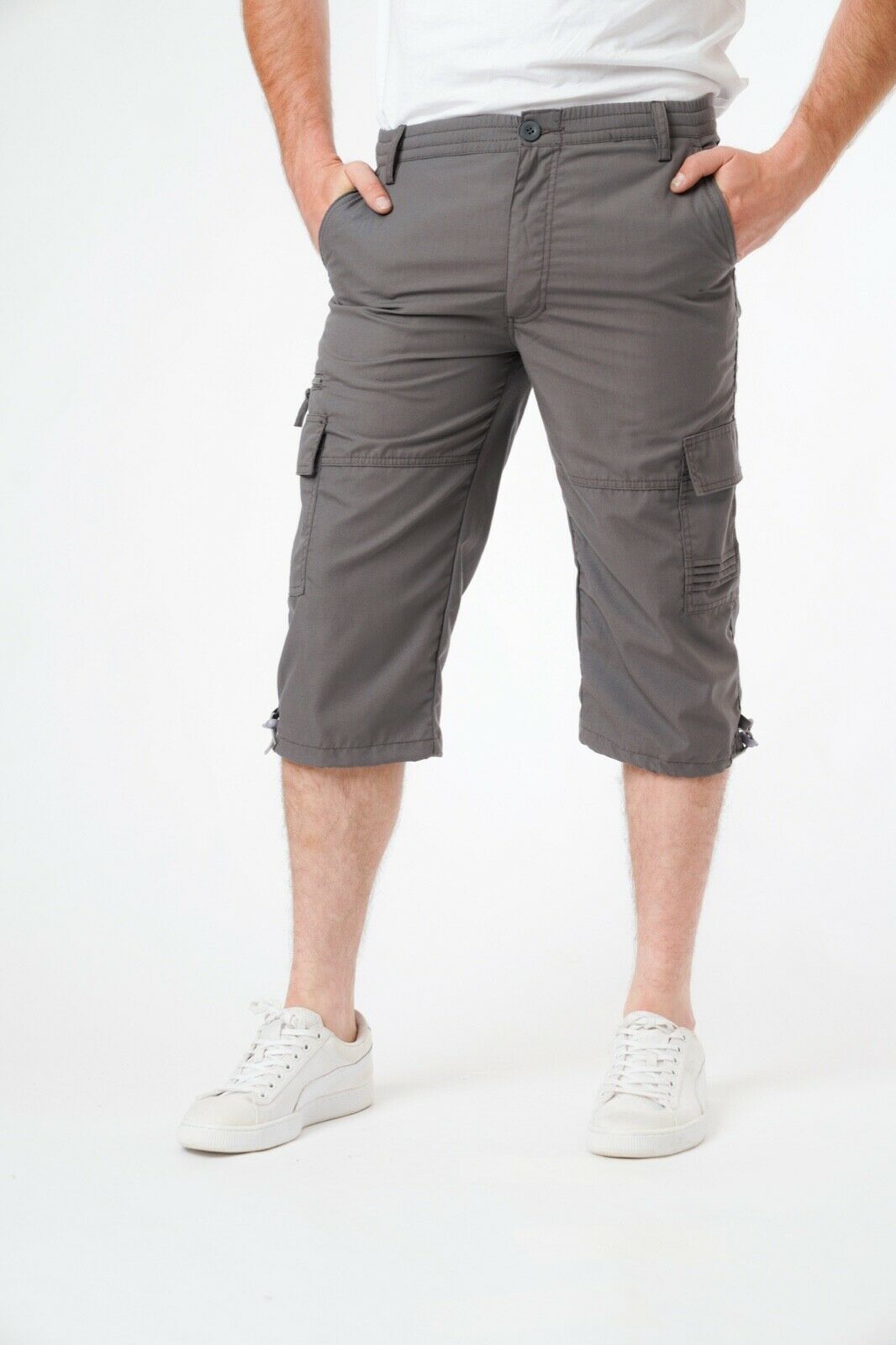Mens 3/4 Shorts Cargo Combat Elasticated Waist Three Quarter Length