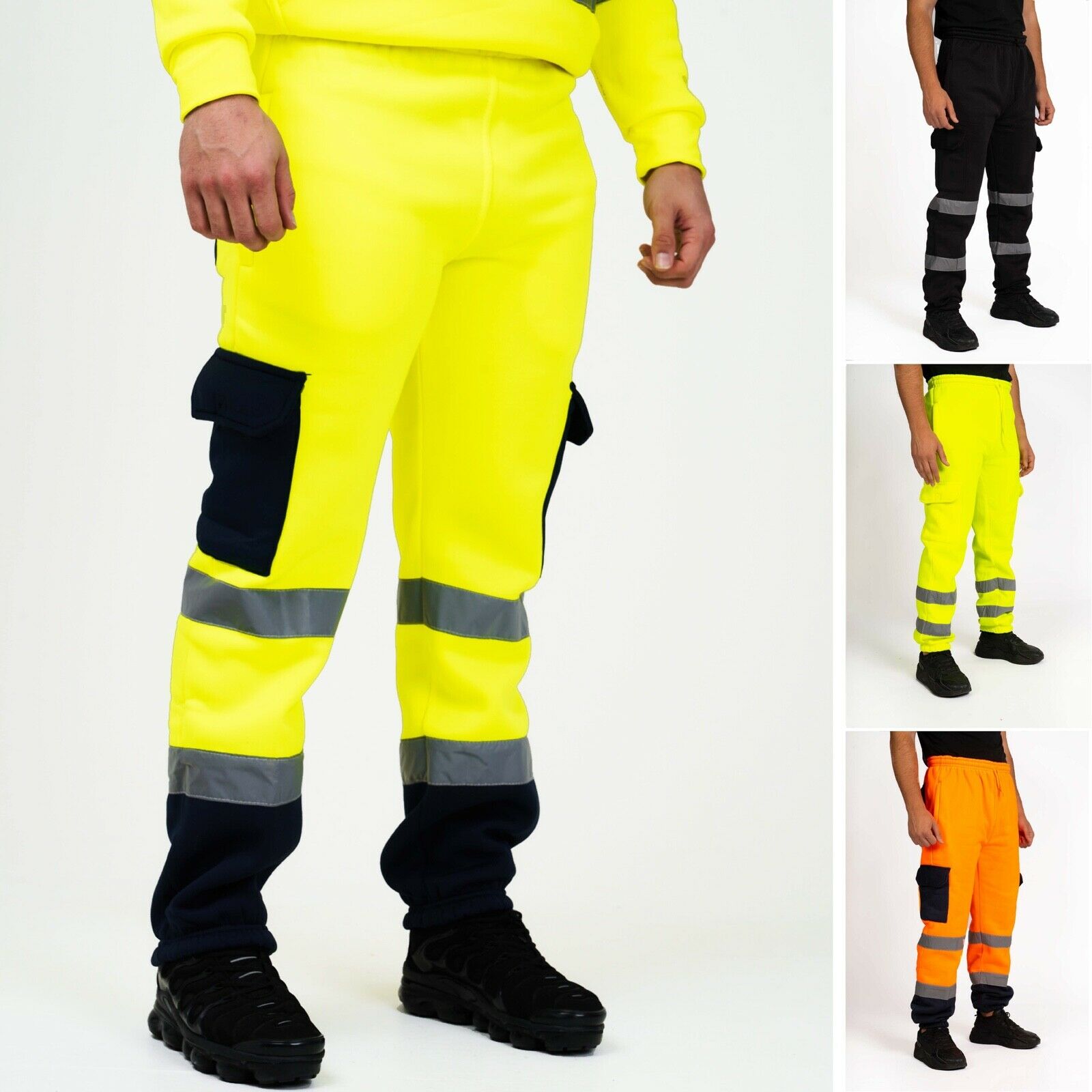 Hi Viz Vis Jogging Bottoms Safety Work Sweat Pants Fleece Trousers Joggers S5XL eBay