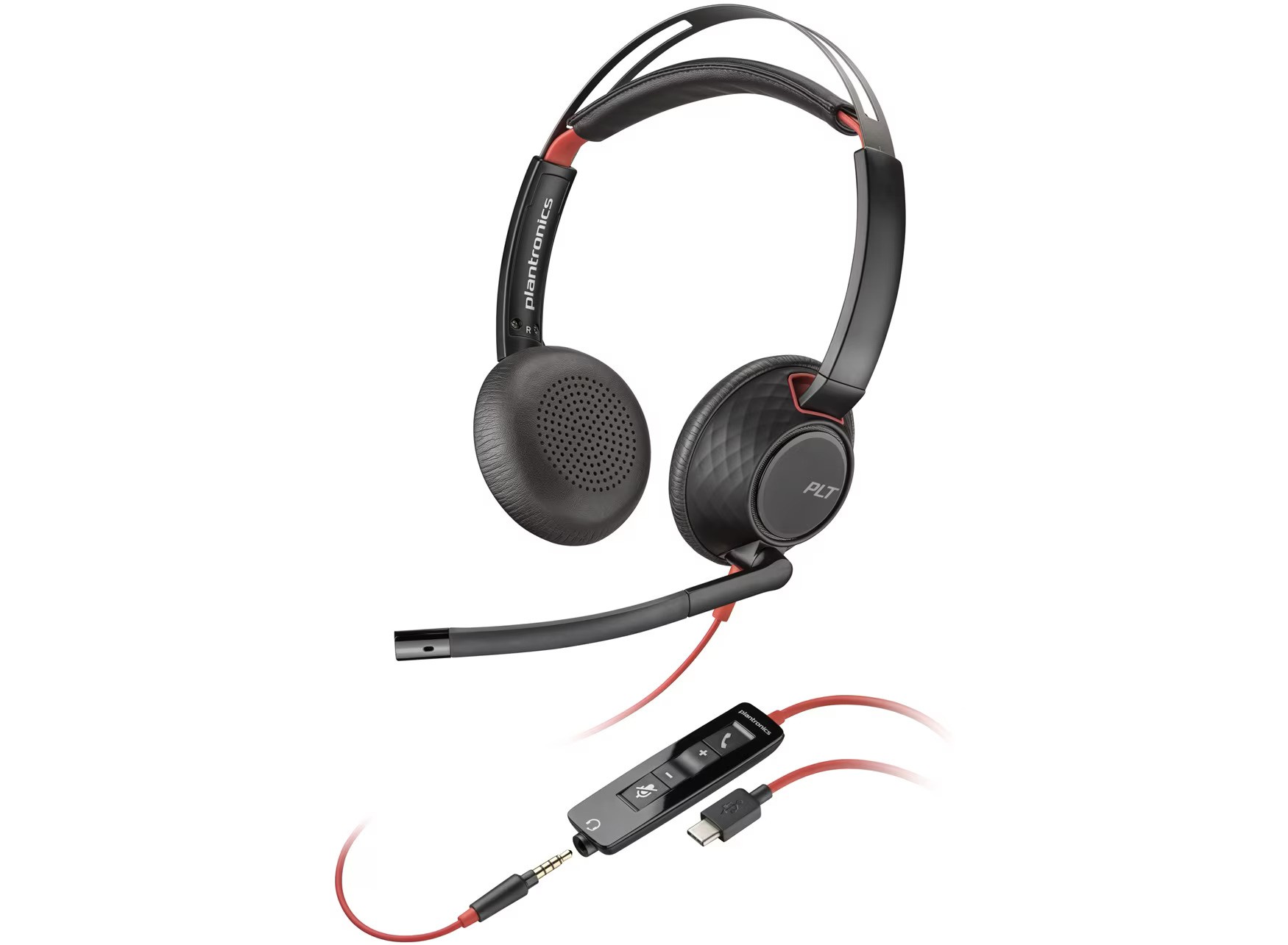 Poly Blackwire 5220 USB-A Headset with USB C Adapter On Ear Headphones Mute/Volume Controls