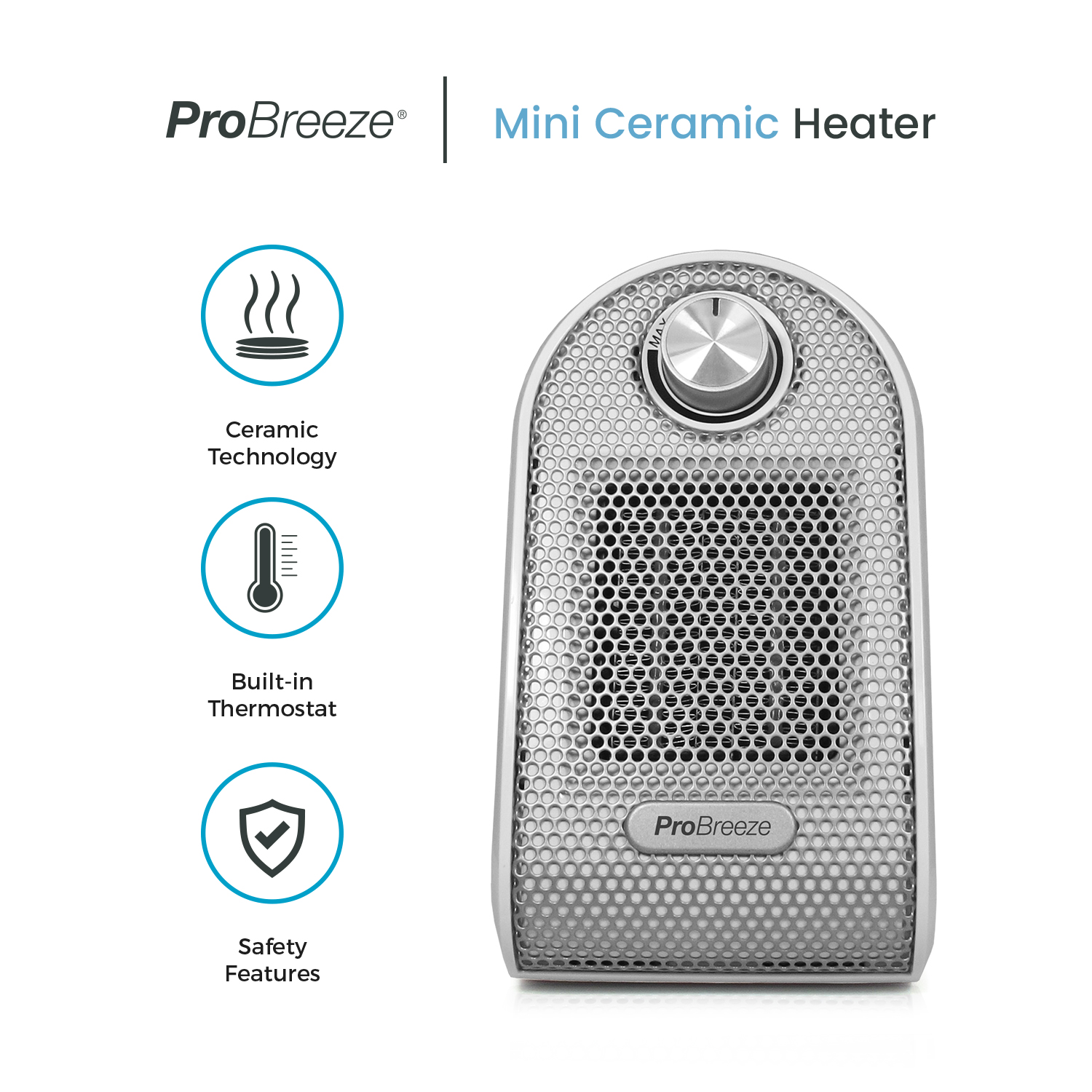 Pro Breeze 500W Mini Keramische Ventilatorkachel Heater Perfecte Bijverarming Bureaus En Tafels Persoonlijke Ptc Verwarming Wit 687268329