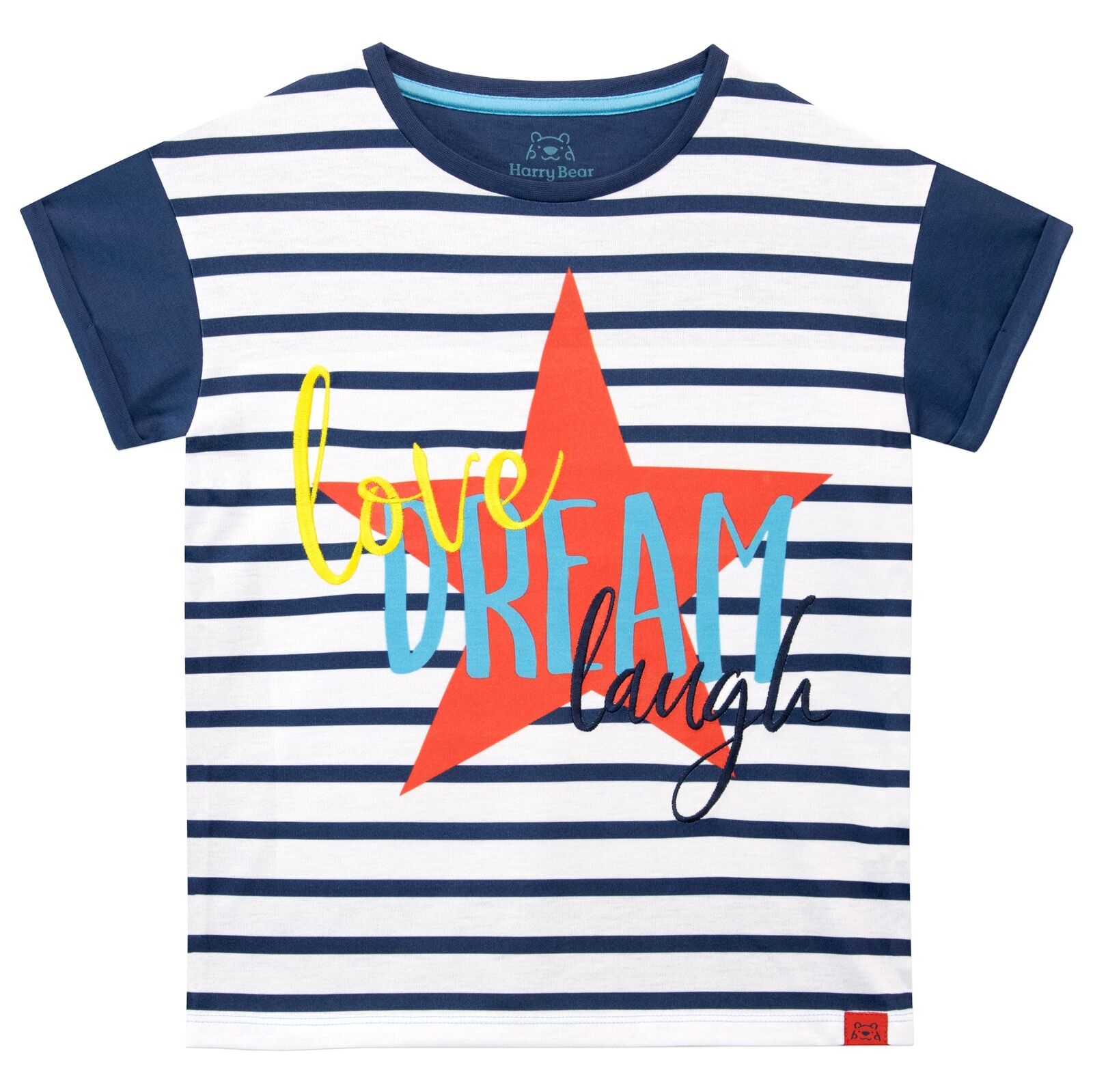 Love, Dream, Laugh PJs Kids Girls 6 7 8 9 10 11 12 13 Years Pyjamas Stripes Navy