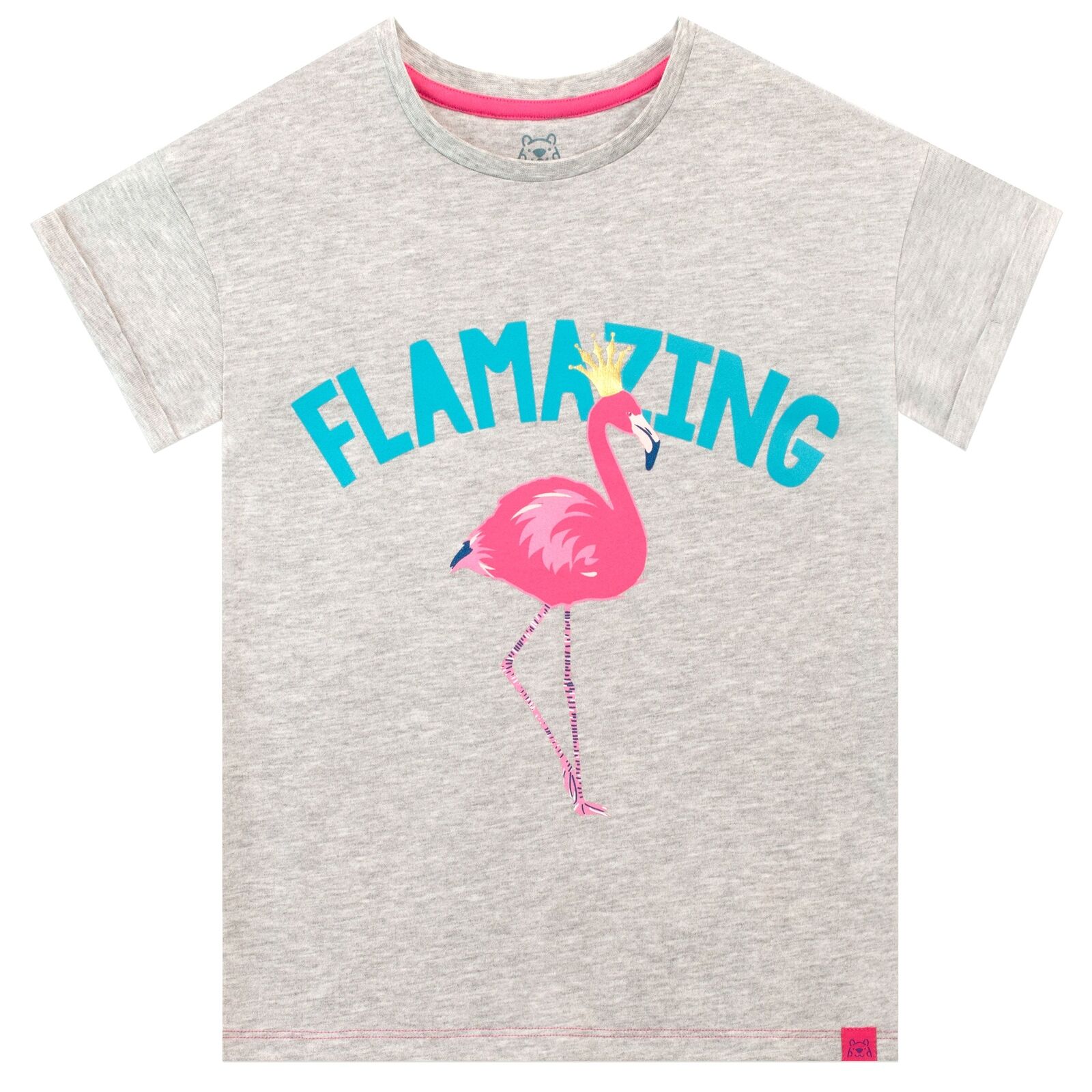 Flamingo Pyjamas Kids Girls 6 7 8 9 10 11 12 13 Years PJ Set Grey Pink T-Shirt