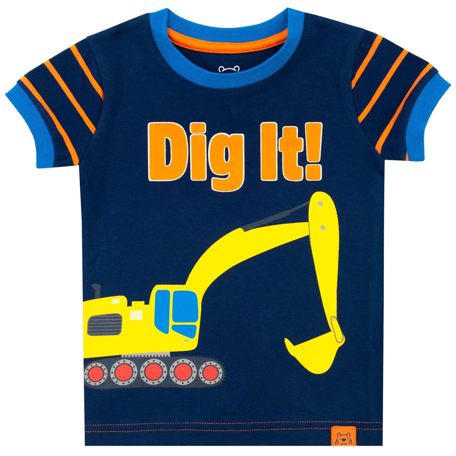 Digger Pyjamas - Snuggle Fit Kids Boys Stripes Yellow Blue Orange Childrens