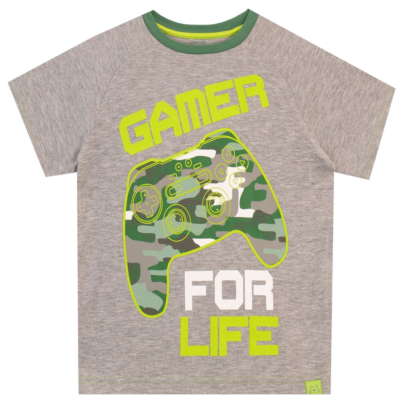 Kids Gaming Short Pyjama Set Boys Childrens Short Sleeve Green Grey Camo