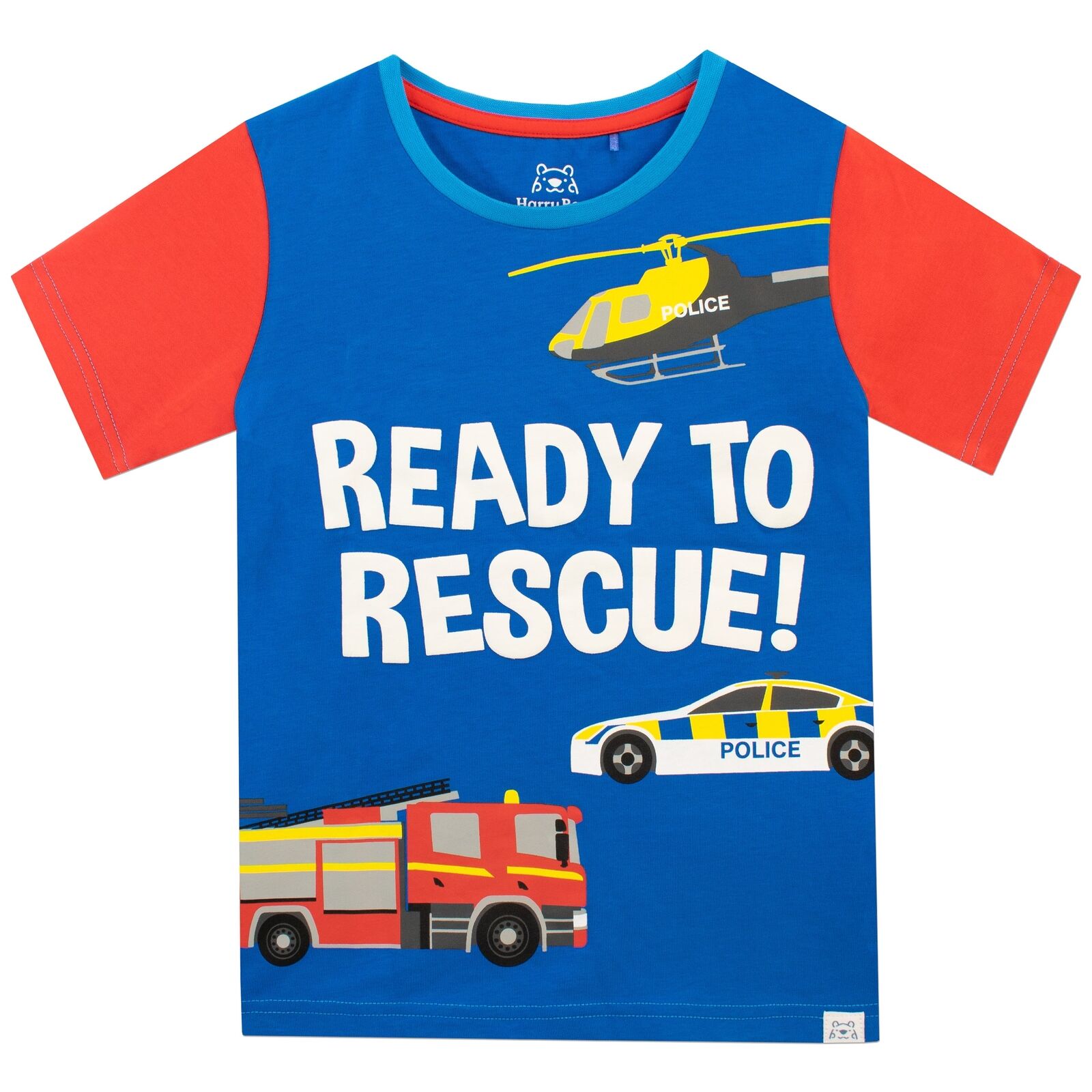Rescue Vehicle Pyjamas Shorts Boys Blue Emergency Services Police Fire