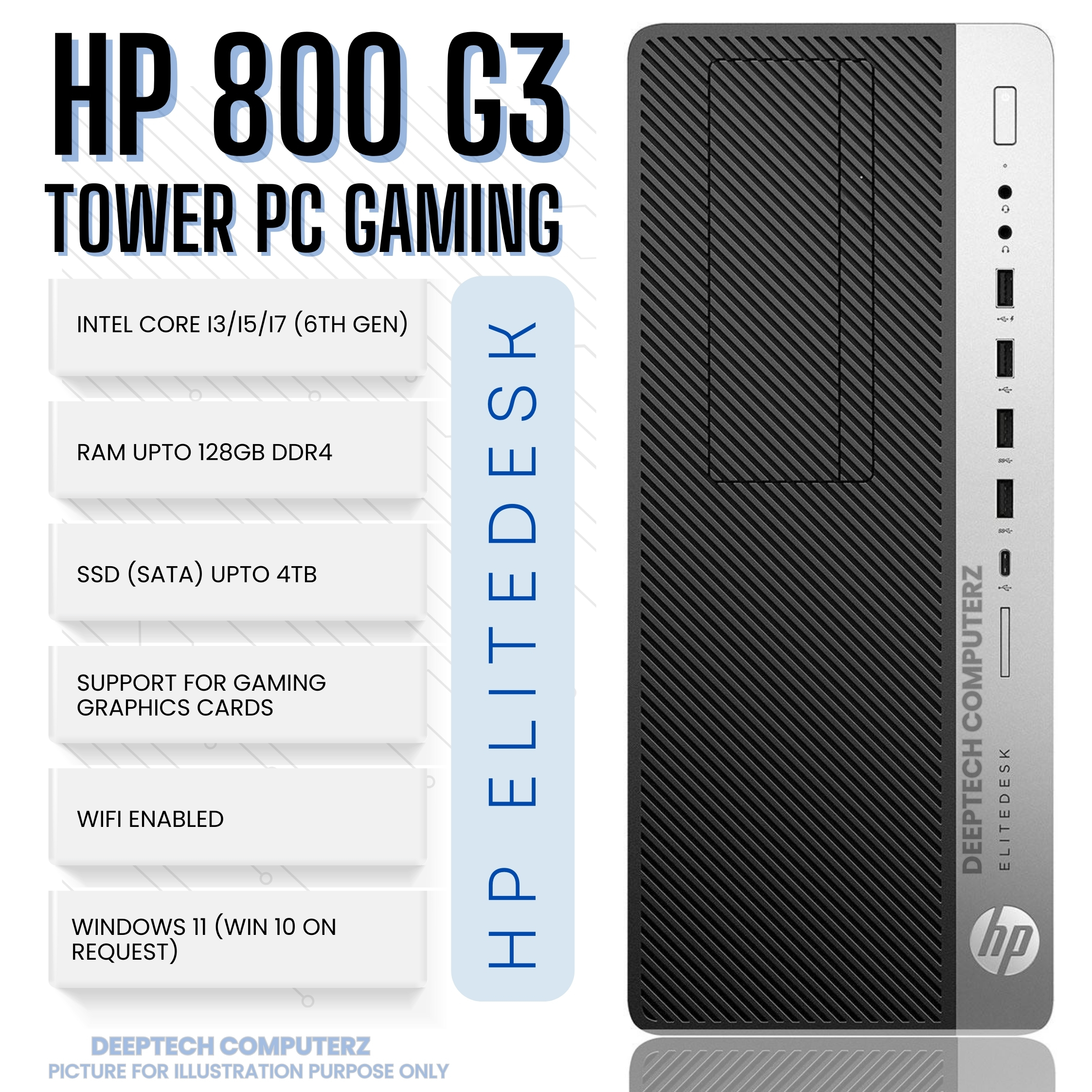 HP EliteDesk 800 G3 Tower Intel i7-6700 32GB RAM 2TB SSD Gaming Wi