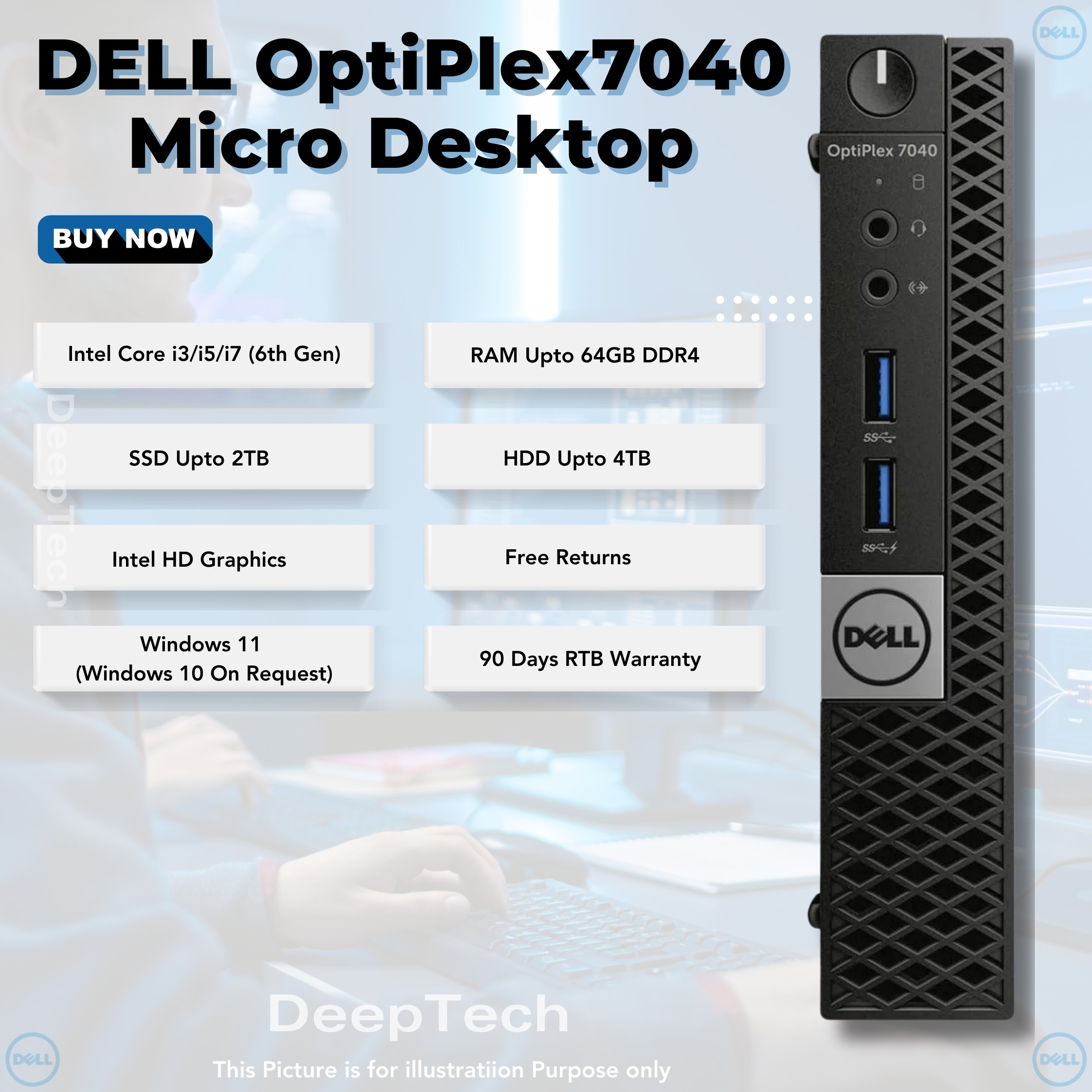 ミニPC OptiPlex7040 Micro Dell Mini PC OptiPlex 7040 Micro Desktop, i7 6700T Quad Core Up to