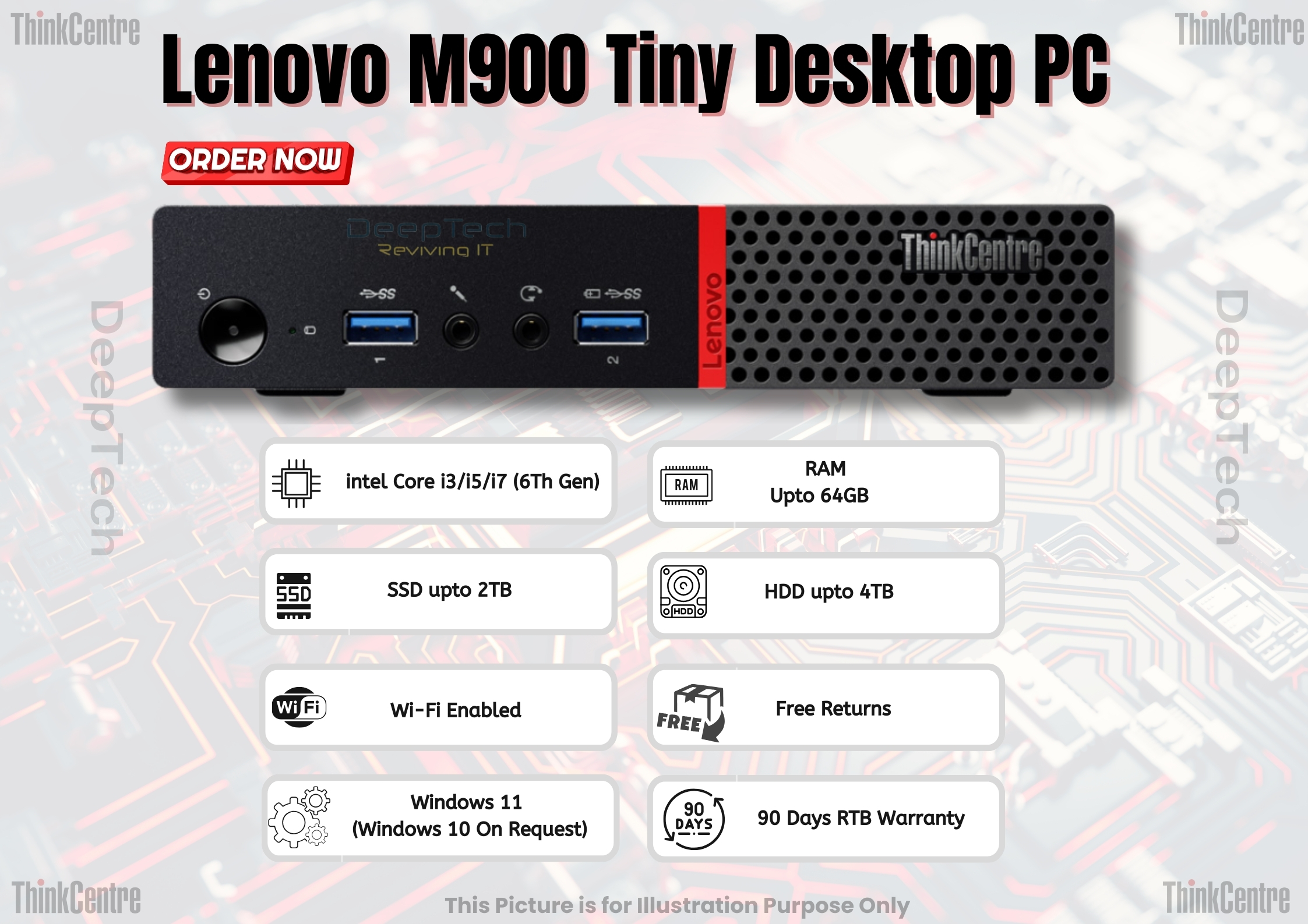 Lenovo M900 Tiny PC Core i7 6700 6th Gen 32GB DDR4 RAM 1TB SSD